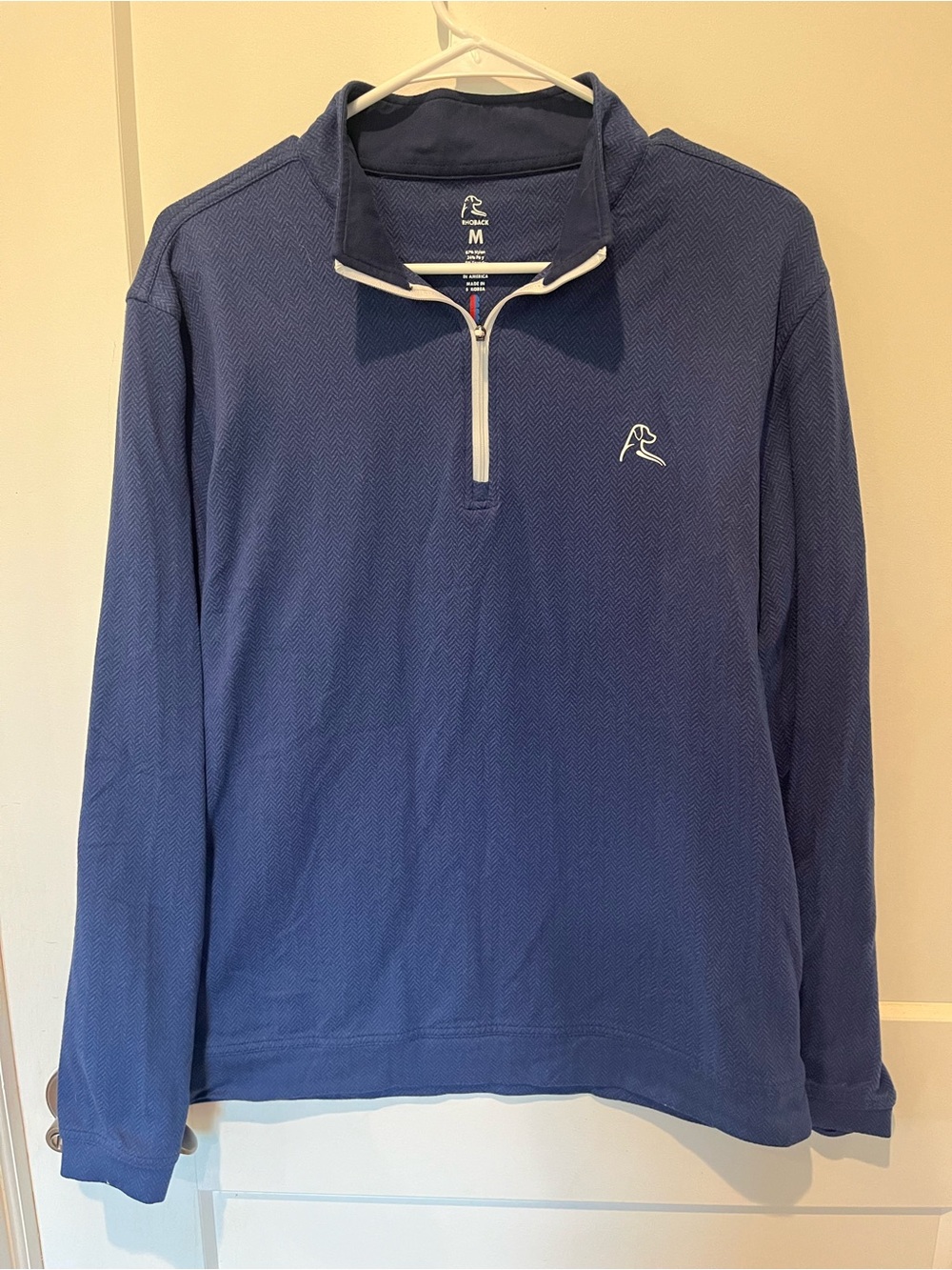 Rhoback Navy Blue Quarter-Zip Pullover with Cream Trim